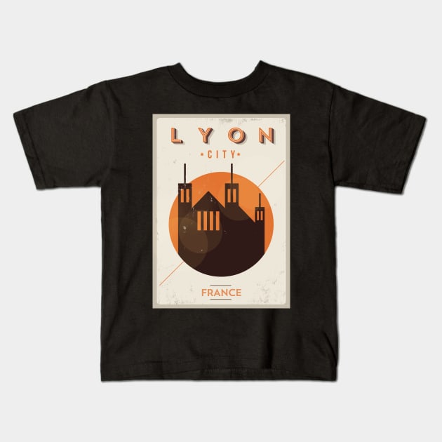 Lyon Poster Design Kids T-Shirt by kursatunsal